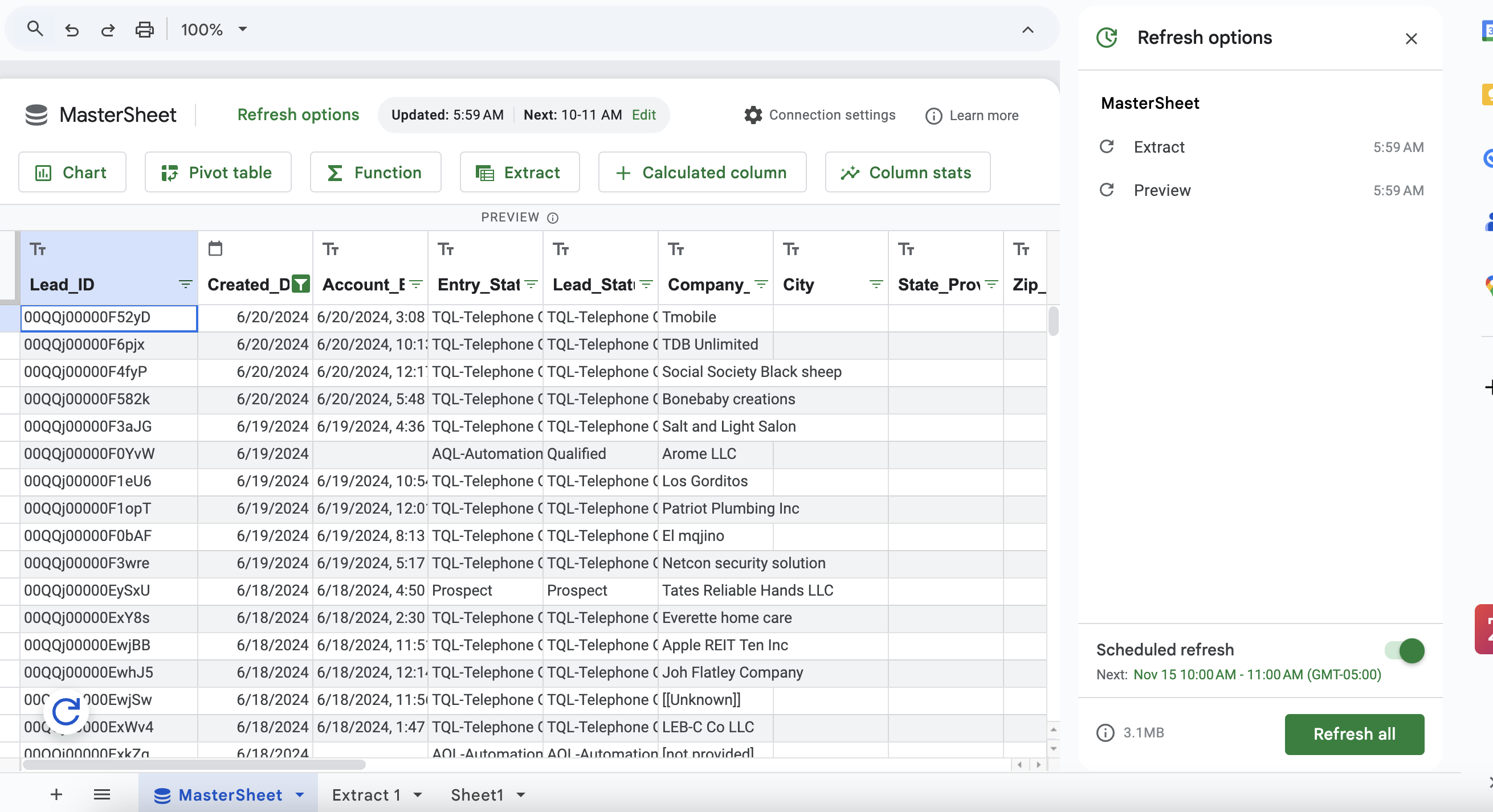 BigQuery Connected GoogleSheet
